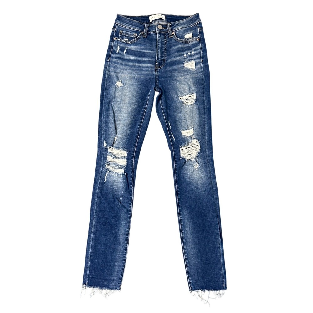 BKE Billie Slim Fit Jeans Womens 25 Blue High Rise Ankle Skinny Distressed 24x27